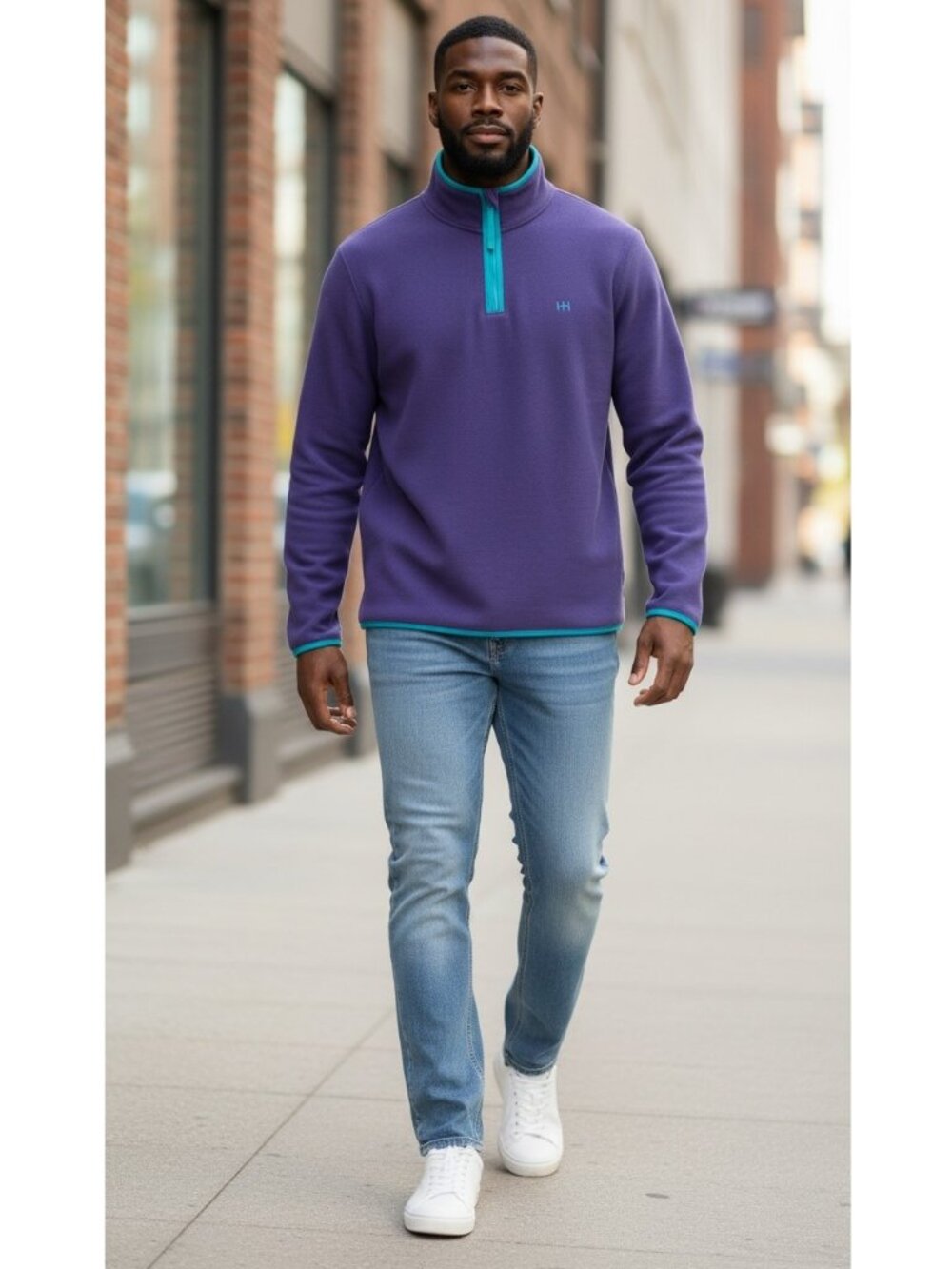 NEW Hudson North Half Zipper Fleece Sweatshirt Blue with Teal Piping Small